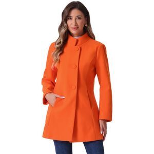 Winter Overcoat Mid-thigh Stand Collar Single Breasted Long Coat Light Orange